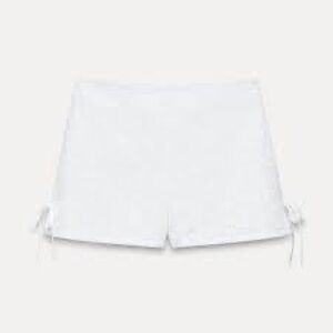 Zara Eyelet Shorts White Side Tie Size Medium Embroidered Circles Flat Waist